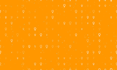 Seamless background pattern of evenly spaced white venus symbols of different sizes and opacity. Vector illustration on orange background with stars © Alexey