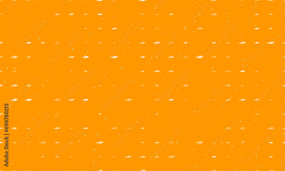 Poster seamless background pattern of evenly spaced white dolphin symbols of different sizes and opacity. v