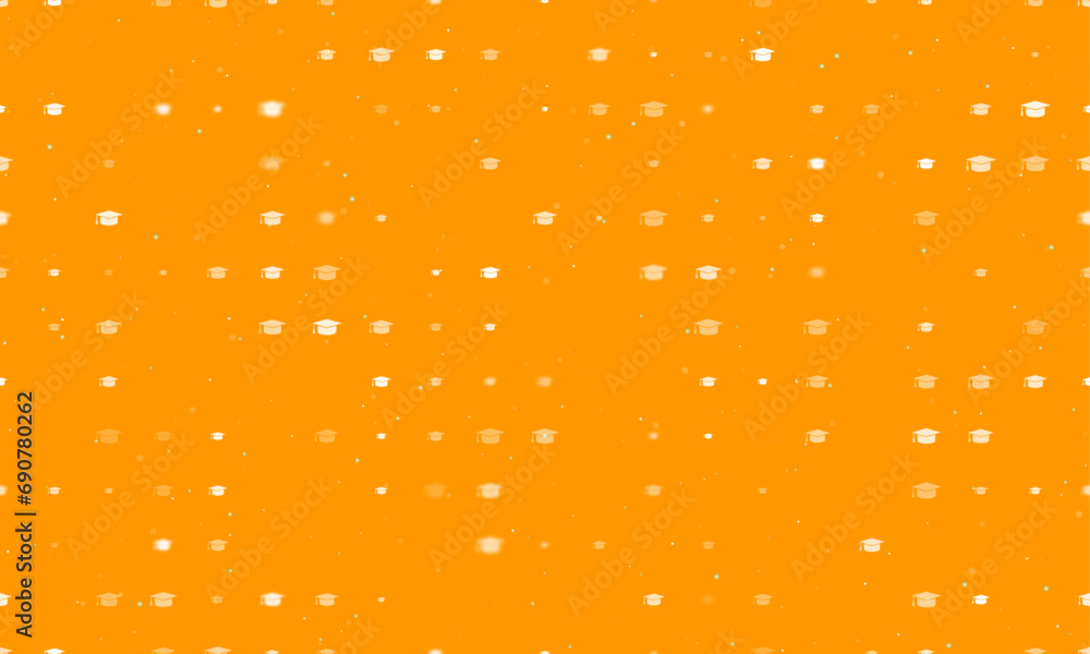 Poster seamless background pattern of evenly spaced white square academic cap symbols of different sizes an