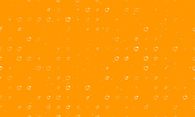 Seamless background pattern of evenly spaced white distance learning symbols of different sizes and opacity. Vector illustration on orange background with stars