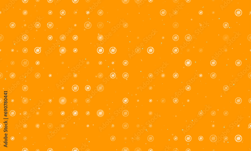Poster seamless background pattern of evenly spaced white stop coronavirus symbols of different sizes and o
