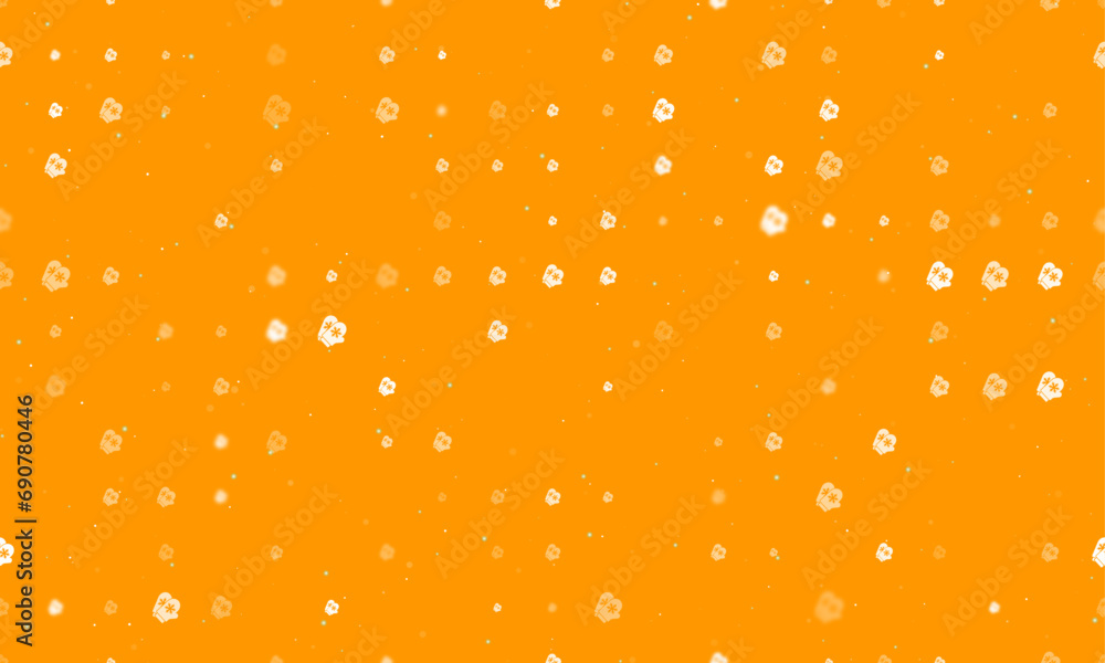 Poster seamless background pattern of evenly spaced white mittens symbols of different sizes and opacity. v
