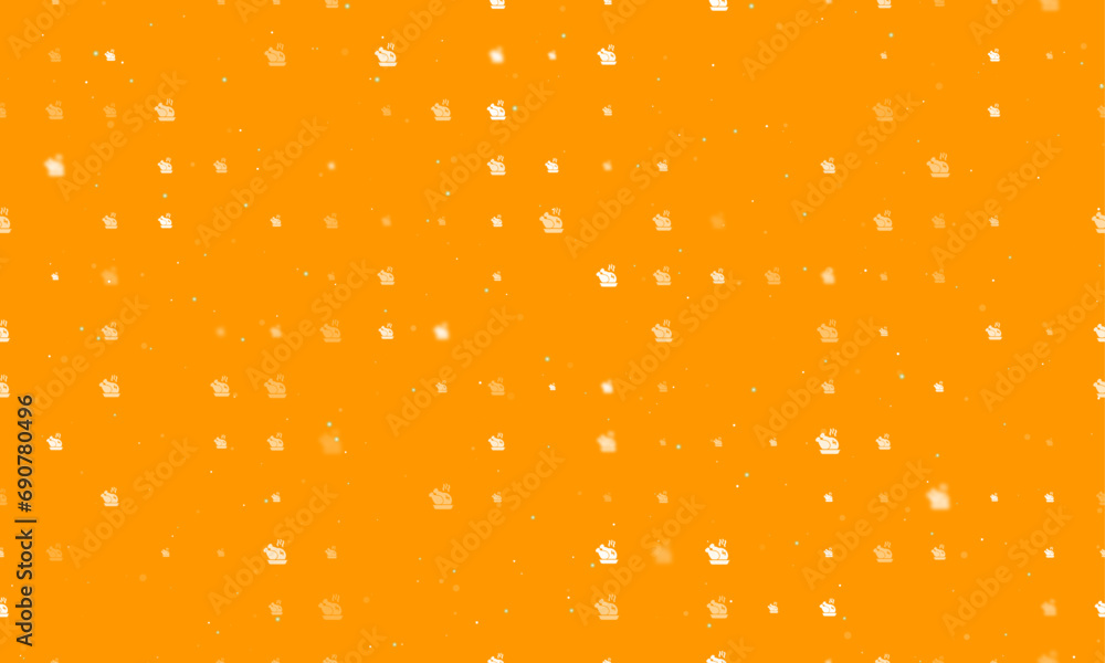 Poster seamless background pattern of evenly spaced white roasted turkeys of different sizes and opacity. v