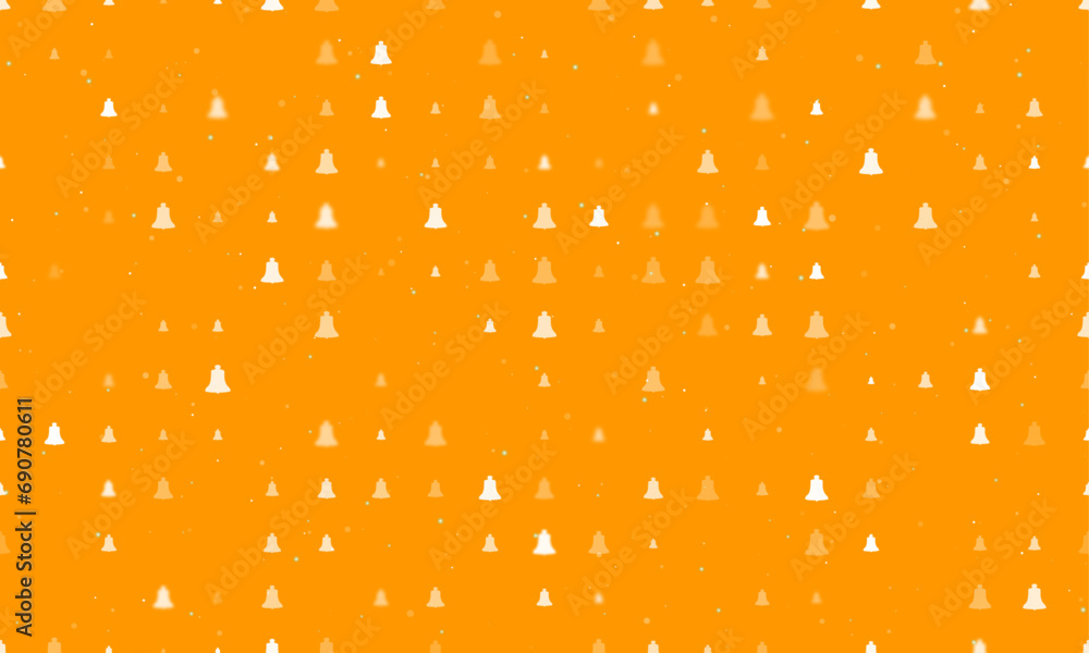 Poster seamless background pattern of evenly spaced white vintage bell symbols of different sizes and opaci