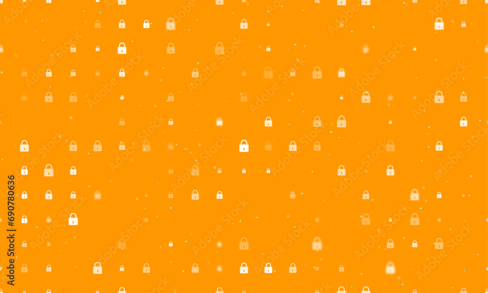 Poster seamless background pattern of evenly spaced white padlock symbols of different sizes and opacity. v