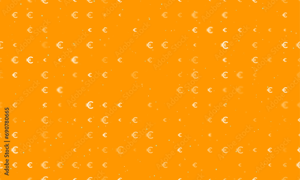 Poster seamless background pattern of evenly spaced white euro symbols of different sizes and opacity. vect