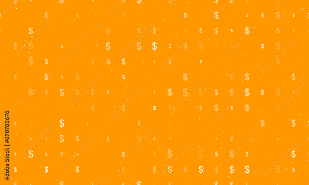 Poster seamless background pattern of evenly spaced white dollar symbols of different sizes and opacity. ve