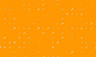 Seamless background pattern of evenly spaced white microphone symbols of different sizes and opacity. Vector illustration on orange background with stars