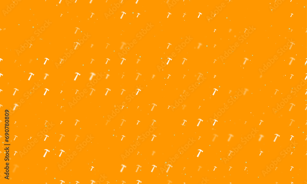 Poster seamless background pattern of evenly spaced white hammer symbols of different sizes and opacity. ve