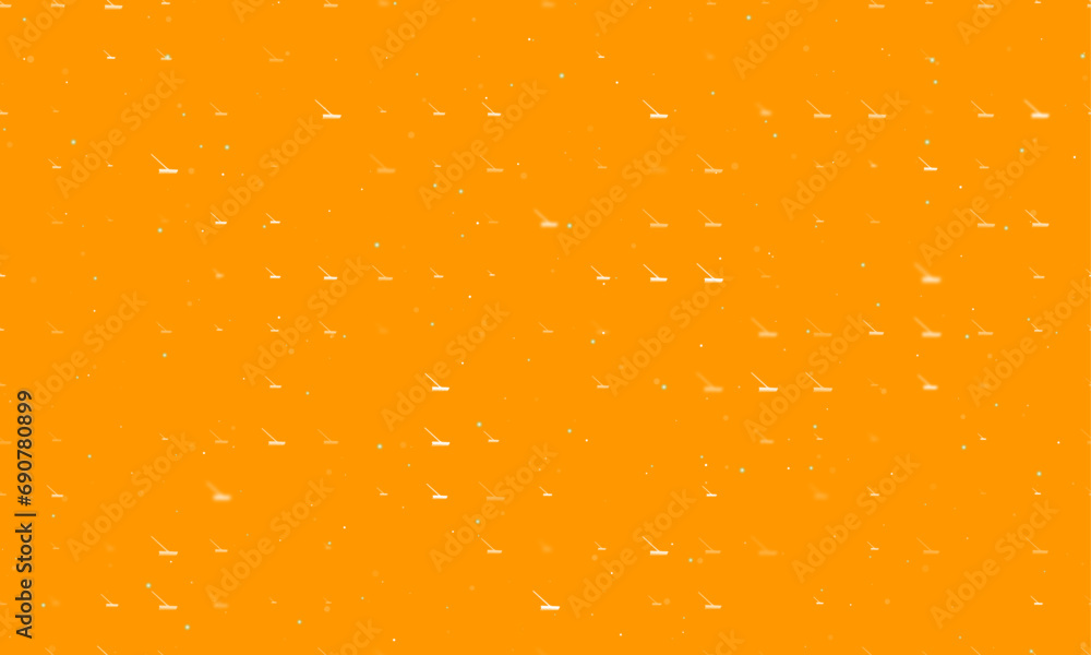 Poster seamless background pattern of evenly spaced white rake symbols of different sizes and opacity. vect
