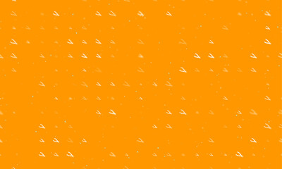 Seamless background pattern of evenly spaced white pliers symbols of different sizes and opacity. Vector illustration on orange background with stars