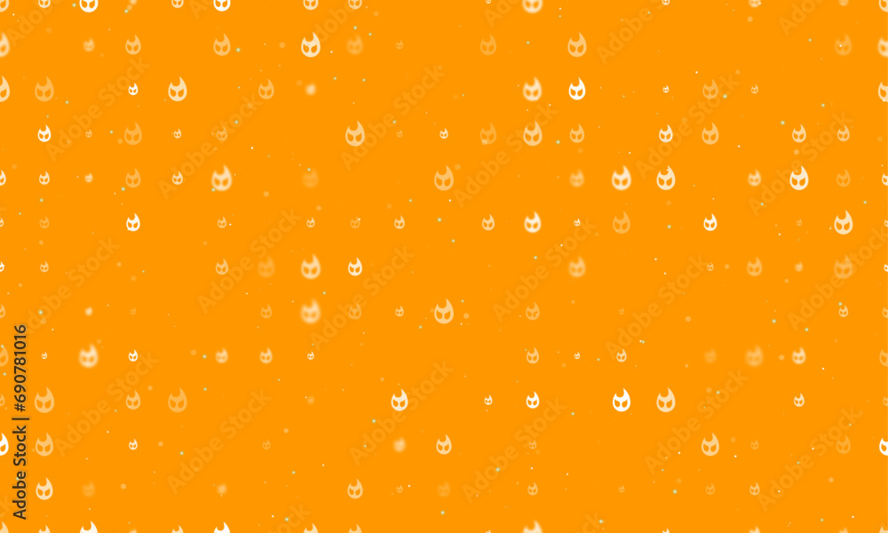 Poster seamless background pattern of evenly spaced white fire symbols of different sizes and opacity. vect