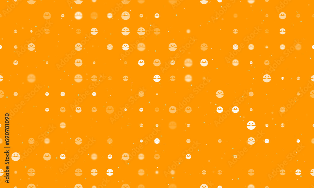 Aufkleber seamless background pattern of evenly spaced white masked face symbols of different sizes and opacit
