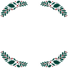 Merry Christmas frame. Elegant Merry Christmas and New Year 2023 Cards with Pine Wreath, Mistletoe, Winter plants design illustration for greetings card.