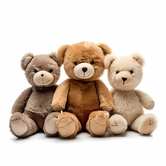 set of teddy bears in white background