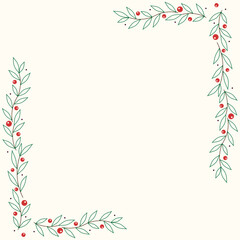 Merry Christmas frame. Elegant Merry Christmas and New Year 2023 Cards with Pine Wreath, Mistletoe, Winter plants design illustration for greetings card.