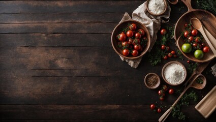 Food Background. Cooking. On the wooden background. Free copy space. Top view.