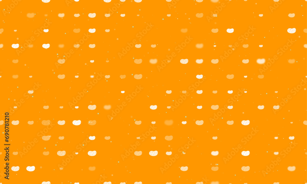 Poster seamless background pattern of evenly spaced white potatoes symbols of different sizes and opacity. 