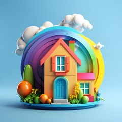 Vibrant 3D House Logo with Beautiful Background