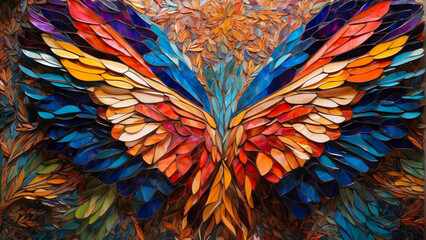 abstract background texture of an irregular mosaic in the shape of bird wings full of colors - Powered by Adobe