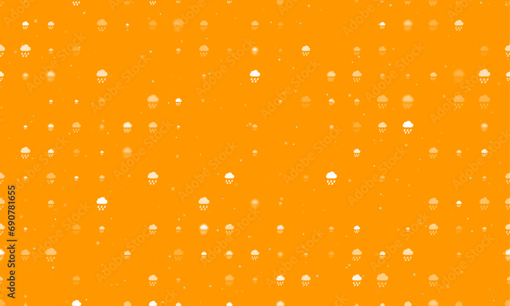 Poster seamless background pattern of evenly spaced white rain symbols of different sizes and opacity. vect
