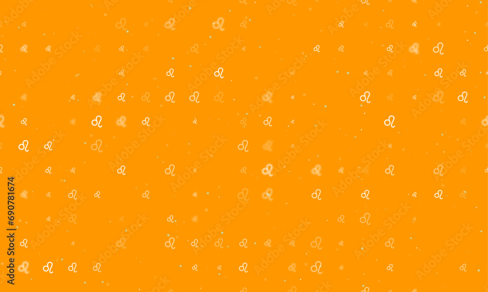 Poster seamless background pattern of evenly spaced white zodiac leo symbols of different sizes and opacity