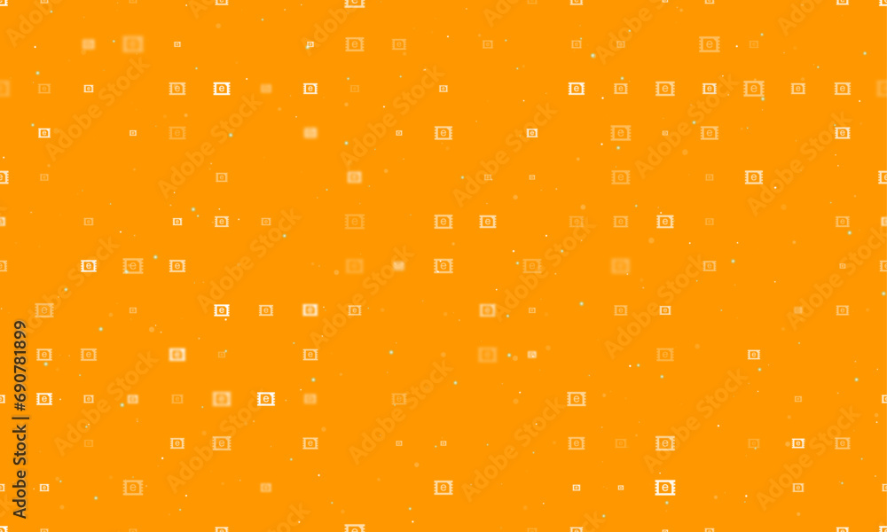 Poster seamless background pattern of evenly spaced white esim symbols of different sizes and opacity. vect