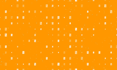 Seamless background pattern of evenly spaced white Three of Clubs playing cards of different sizes and opacity. Vector illustration on orange background with stars