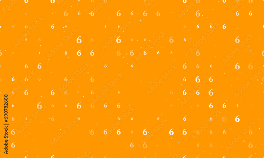 Poster seamless background pattern of evenly spaced white number six symbols of different sizes and opacity