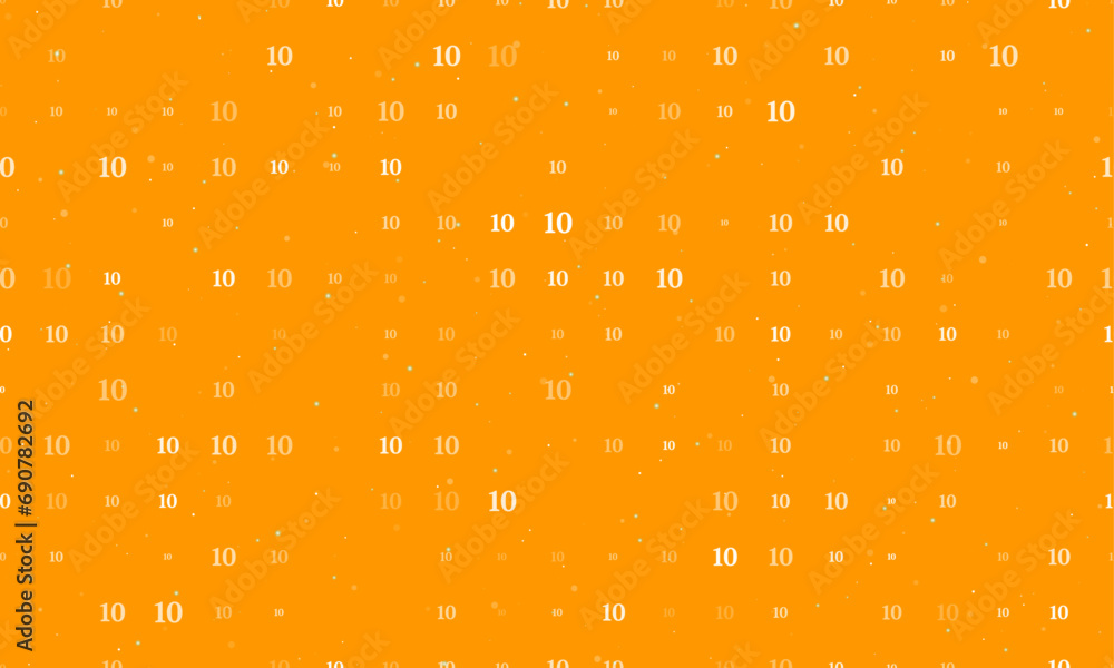 Poster seamless background pattern of evenly spaced white number ten symbols of different sizes and opacity