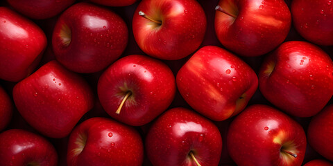 Top view fruit background with fresh red apples  - obrazy, fototapety, plakaty
