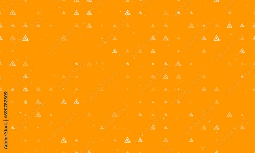 Poster seamless background pattern of evenly spaced white road work signs of different sizes and opacity. v