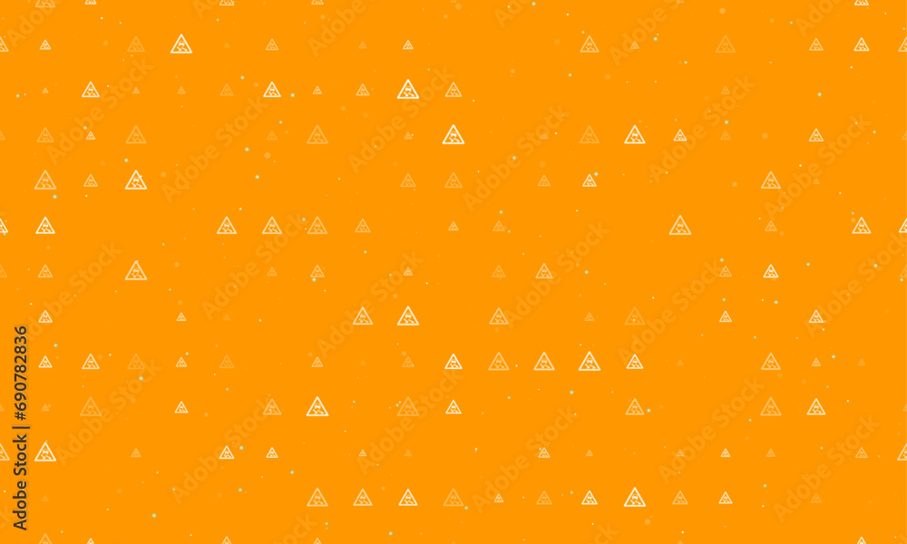 Poster seamless background pattern of evenly spaced white slippery road signs of different sizes and opacit