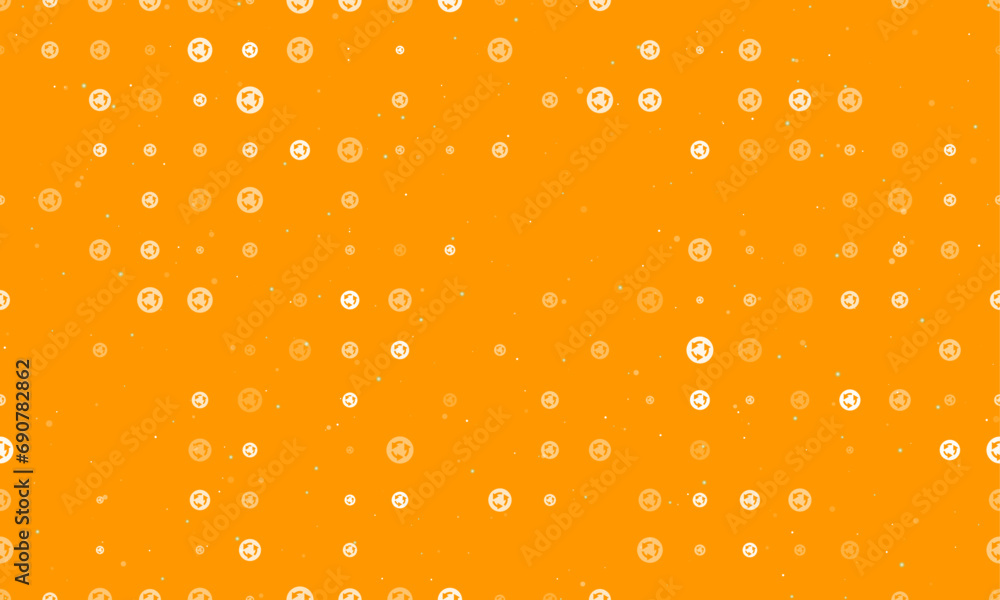 Poster seamless background pattern of evenly spaced white roundabout signs of different sizes and opacity. 
