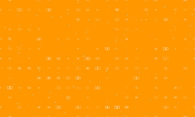 Seamless background pattern of evenly spaced white disabled road signs of different sizes and opacity. Vector illustration on orange background with stars