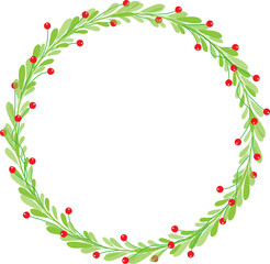 Flat vector art illustration of a simple christmas wreath with holly berries for greeting cards stickers etc. on transparent background
