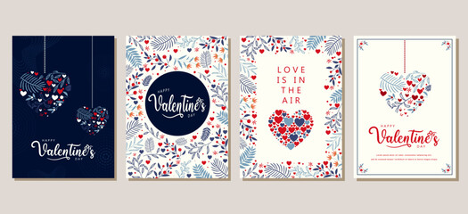 Elegant Valentine's day Set of greeting cards, posters, holiday covers. vector illustration - obrazy, fototapety, plakaty