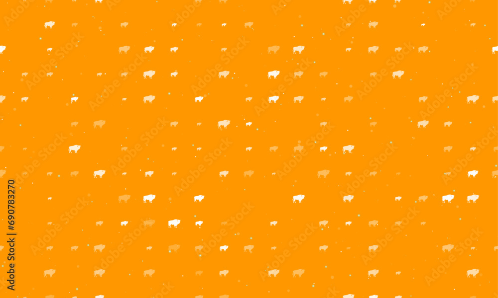 Poster seamless background pattern of evenly spaced white buffalo symbols of different sizes and opacity. v