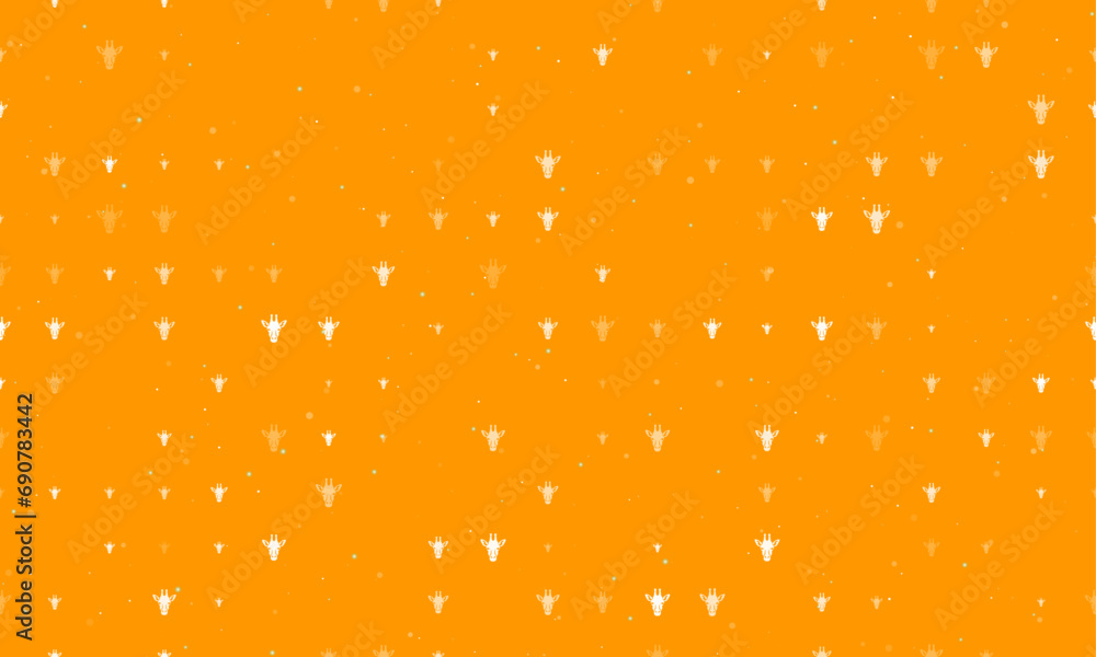 Poster seamless background pattern of evenly spaced white giraffe head symbols of different sizes and opaci