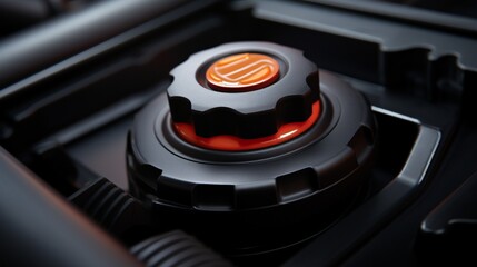 An engine's oil cap, freshly unscrewed, showcasing the access point to vitality that ensures a...