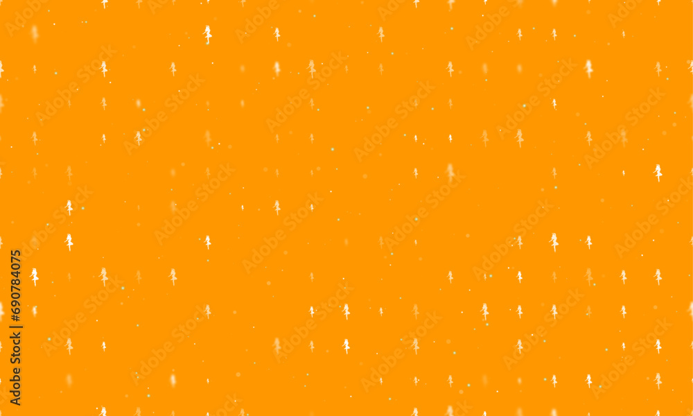 Poster seamless background pattern of evenly spaced white ballerina symbols of different sizes and opacity.