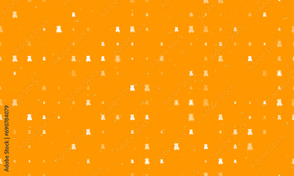 Poster seamless background pattern of evenly spaced white teddy bear symbols of different sizes and opacity