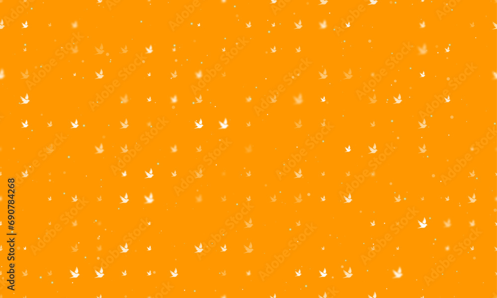 Poster seamless background pattern of evenly spaced white bird symbols of different sizes and opacity. vect