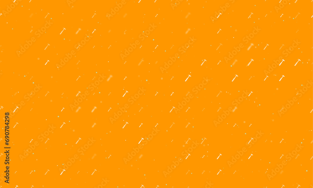 Poster seamless background pattern of evenly spaced white hammer symbols of different sizes and opacity. ve