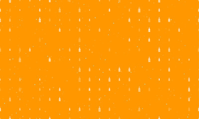 Seamless background pattern of evenly spaced white a branch in a bottle symbols of different sizes and opacity. Vector illustration on orange background with stars