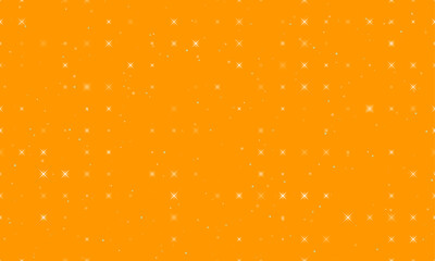 Seamless background pattern of evenly spaced white star symbols of different sizes and opacity. Vector illustration on orange background with stars