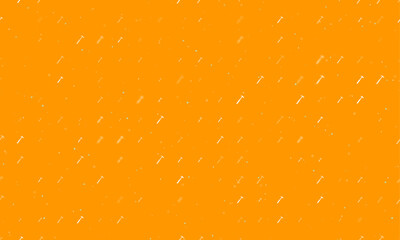 Seamless background pattern of evenly spaced white hammer symbols of different sizes and opacity. Vector illustration on orange background with stars