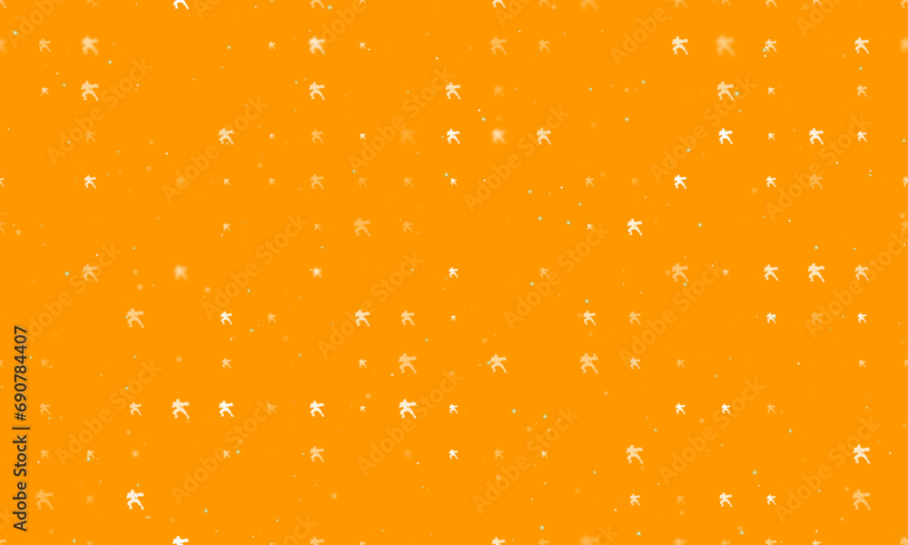 Poster seamless background pattern of evenly spaced white combat robots of different sizes and opacity. vec