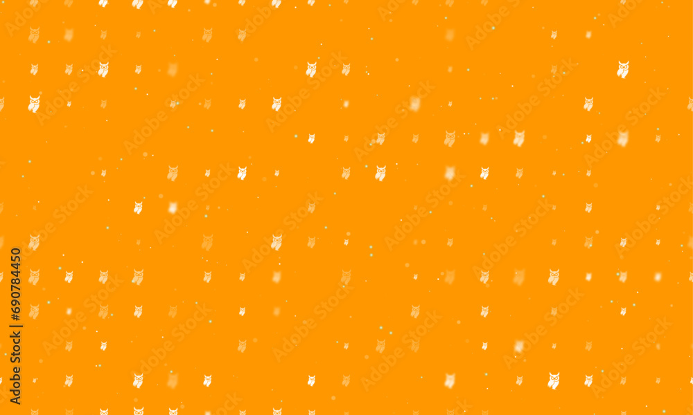 Poster seamless background pattern of evenly spaced white owl symbols of different sizes and opacity. vecto