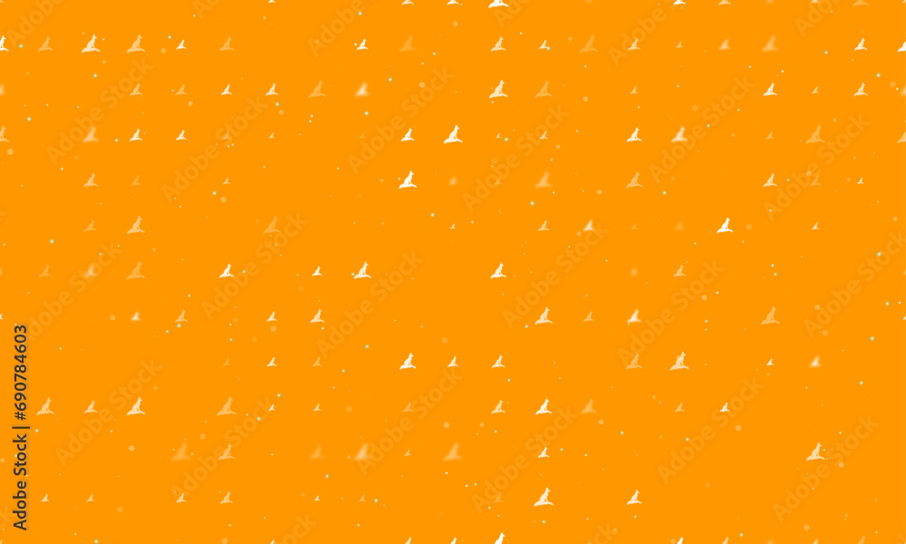 Poster seamless background pattern of evenly spaced white fox symbols of different sizes and opacity. vecto